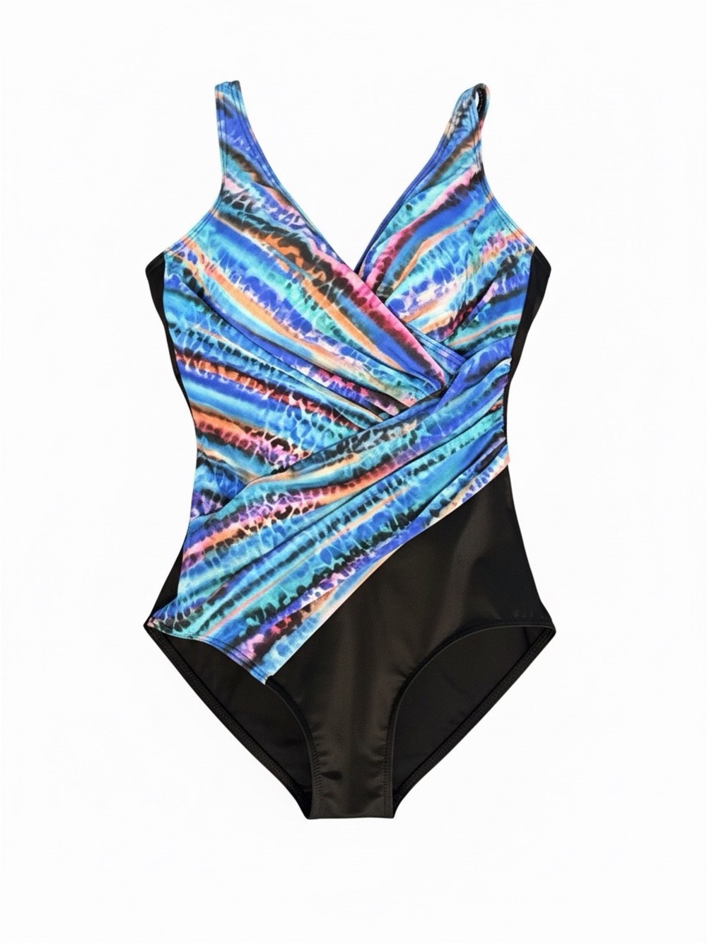 Miraclesuit Blue Multi-Color Wrap Front One-Piece Swimsuit